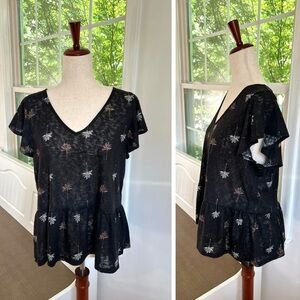 NWT Loft Palm Tree Print Semi Sheer V-Neck Flutter Sleeve Summery Top